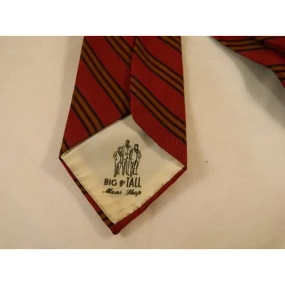 Vintage Big and Tall Mens Striped Tie, Dark Red Black Olive Green Neck Tie